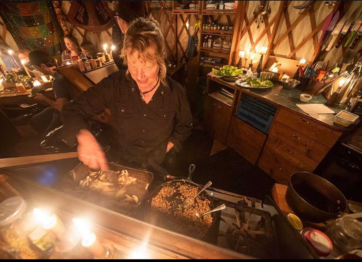 Lisa Whisnant in the Blue Moon Yurt Kitchen
